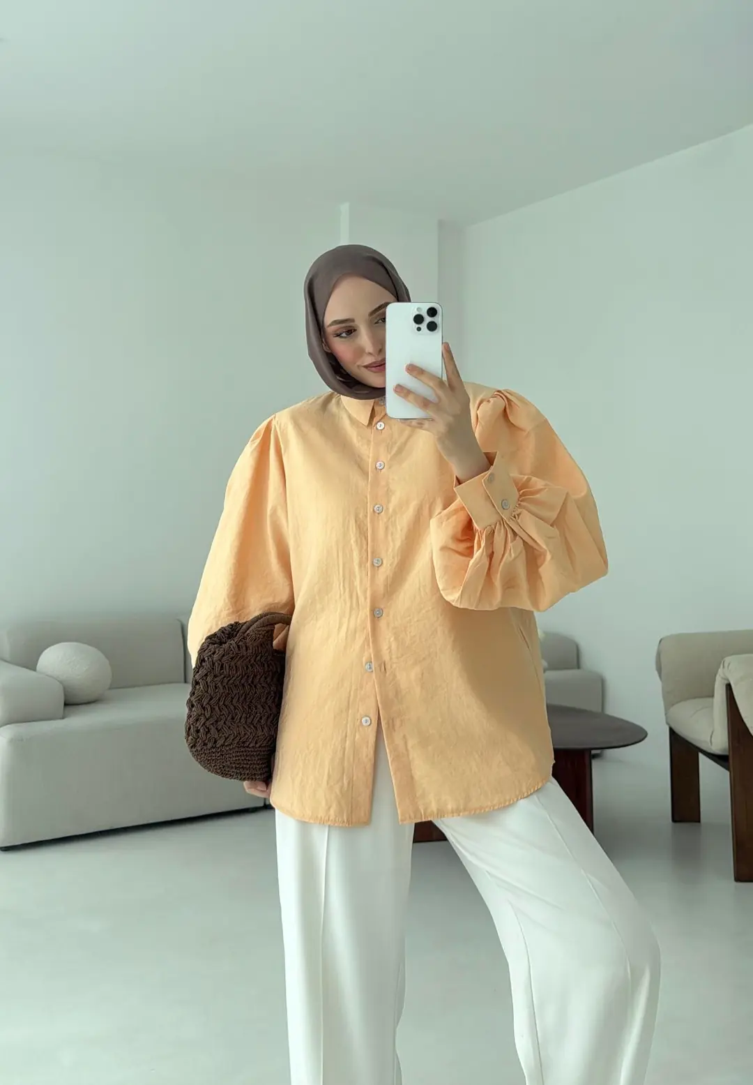 Cotton Balon Kol Gömlek Somon - Görsel 2
