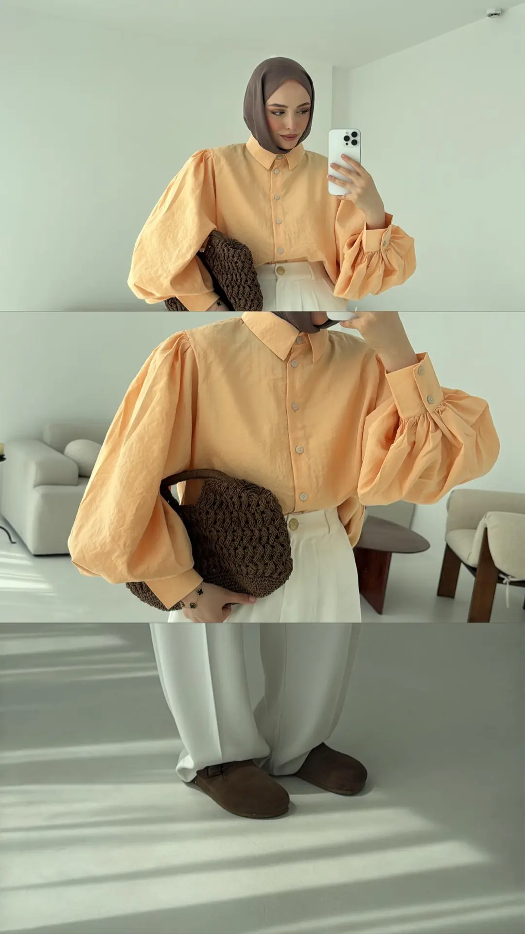 Cotton Balon Kol Gömlek Somon - Görsel 4