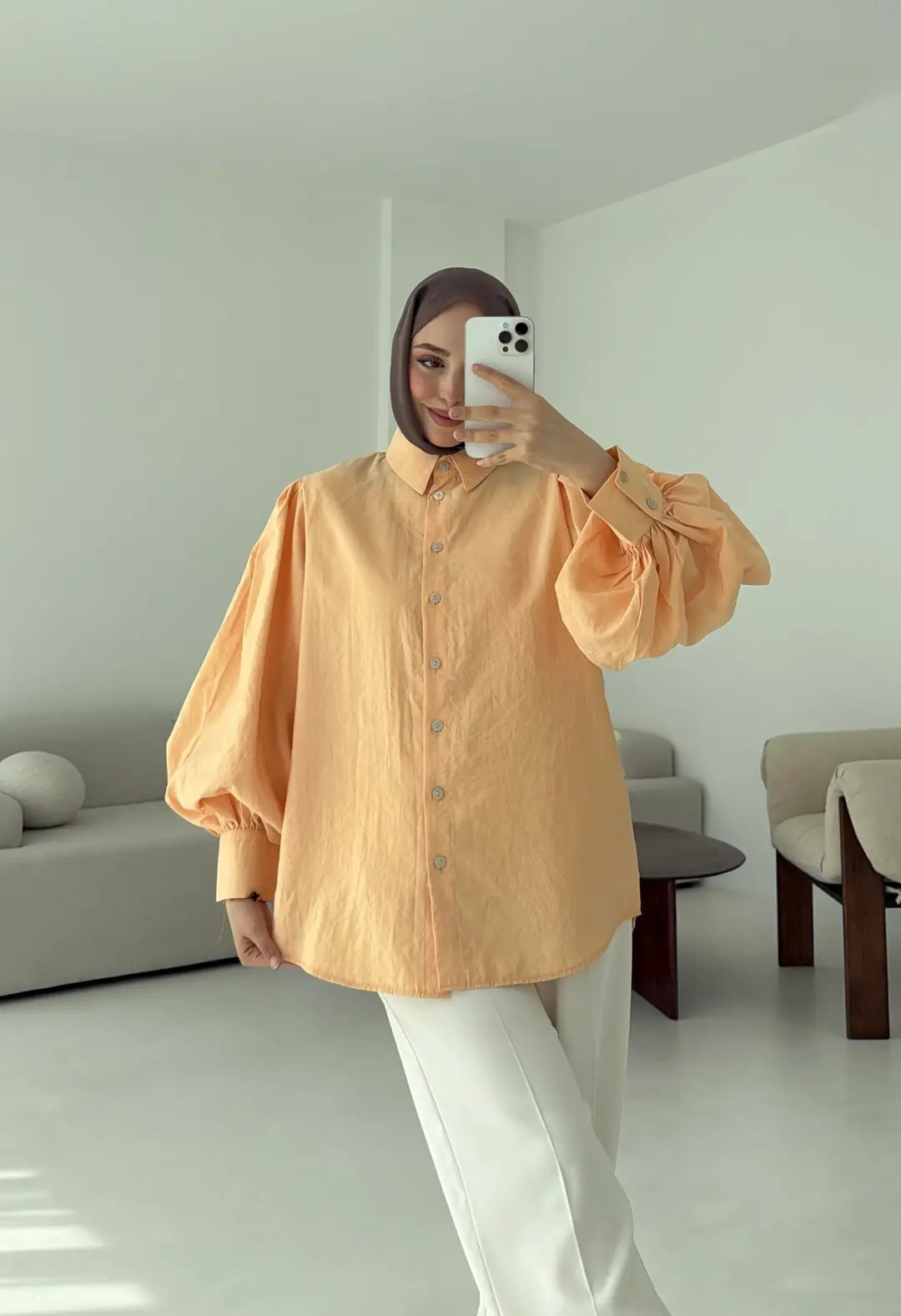 Cotton Balon Kol Gömlek Somon - Görsel 7