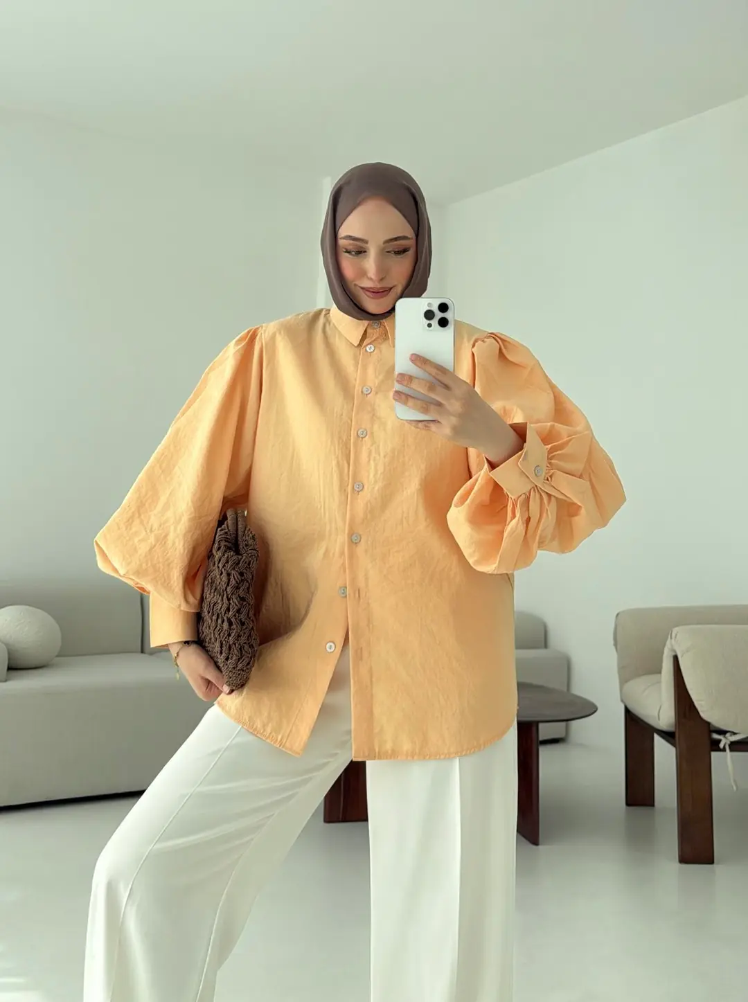 Cotton Balon Kol Gömlek Somon - Görsel 9