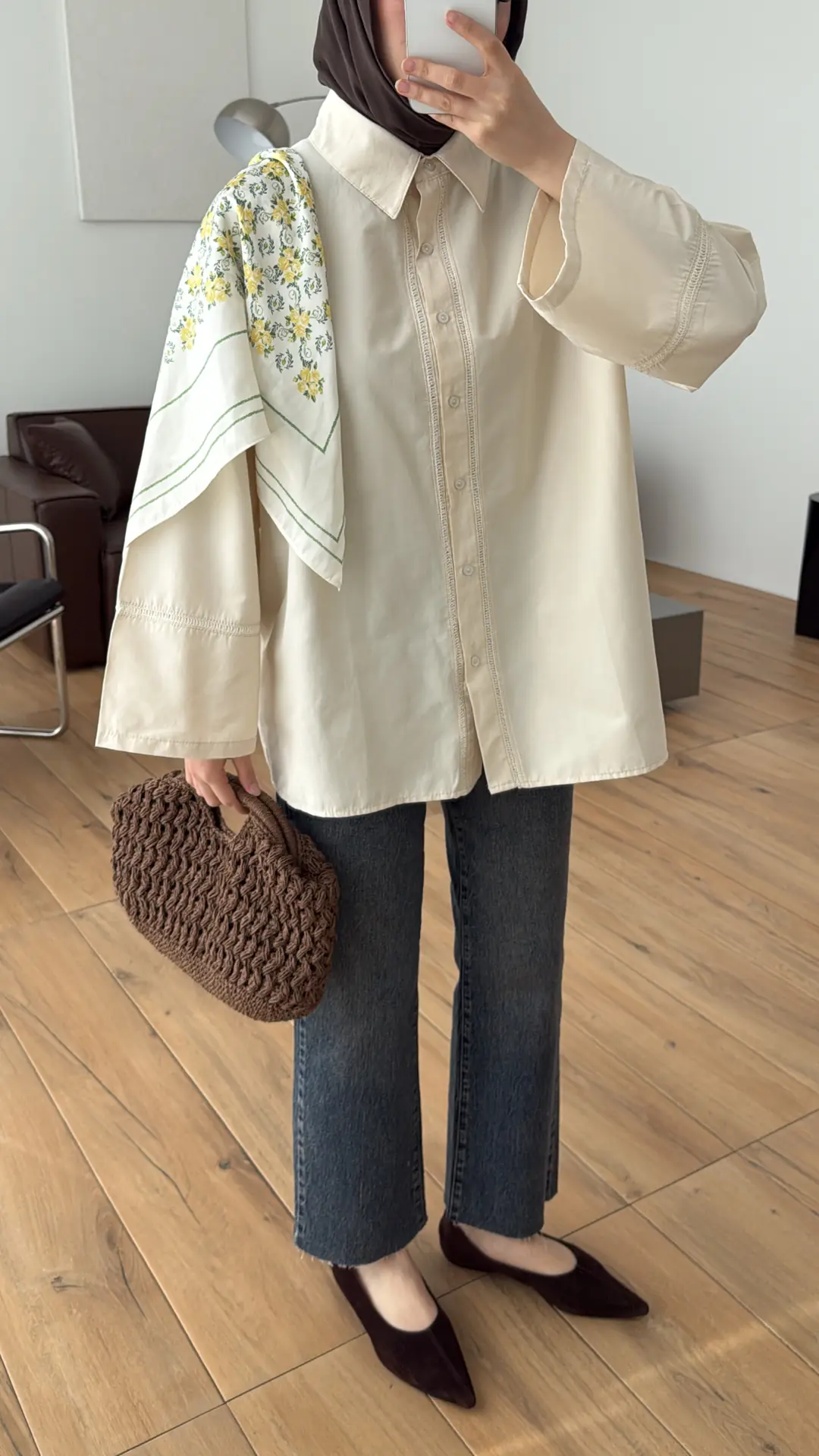 Dantel Geçişli Poplin Gömlek Krem - Görsel 6