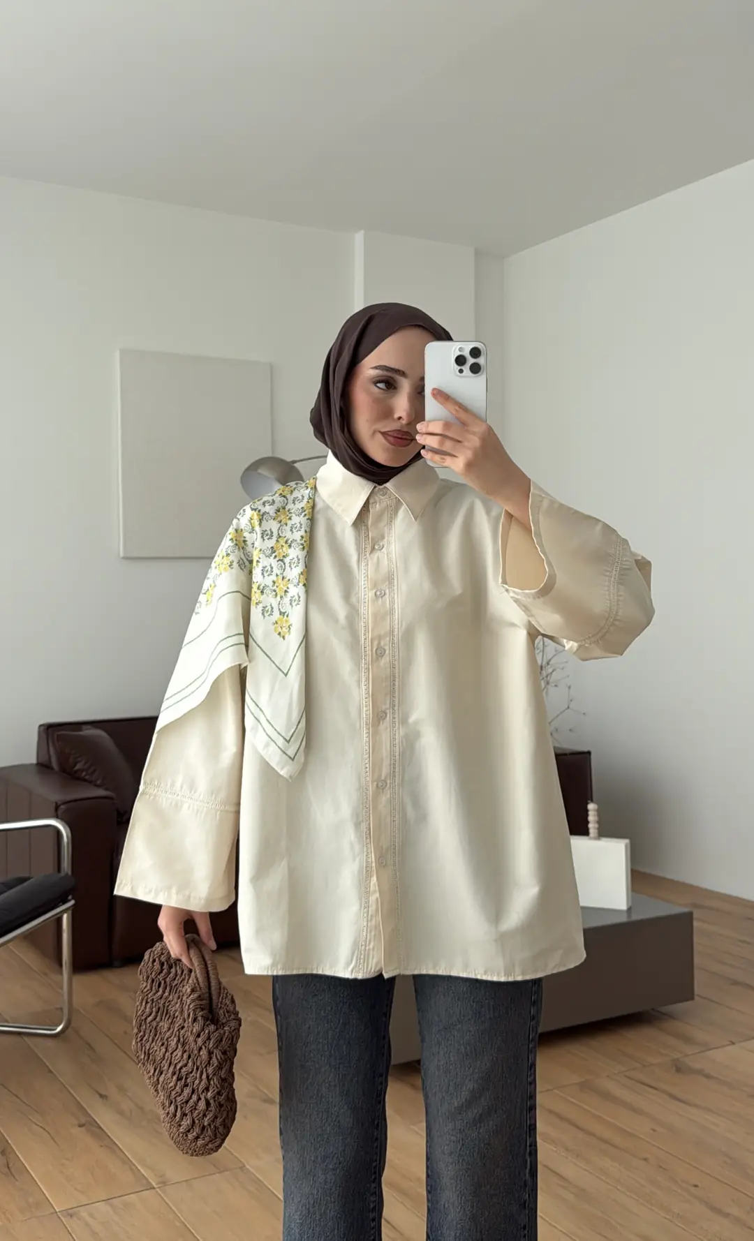 Dantel Geçişli Poplin Gömlek Krem - Görsel 8