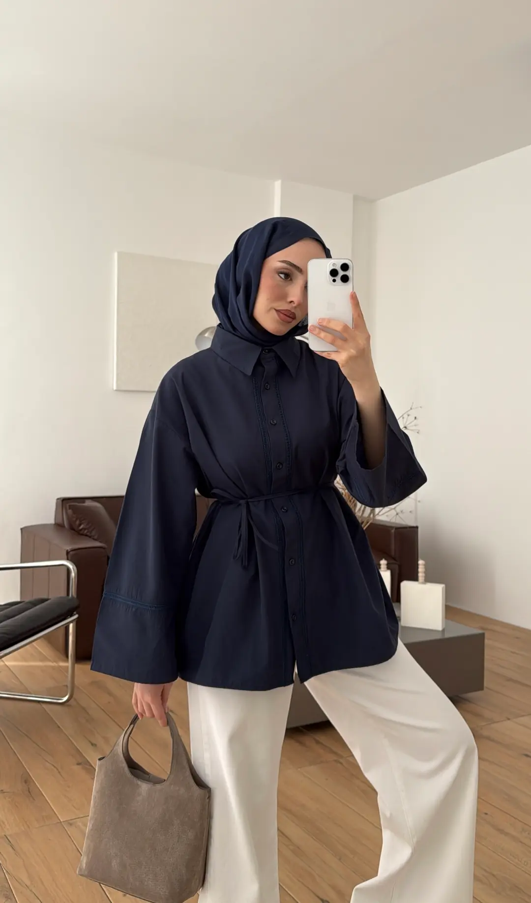 Dantel Geçişli Poplin Gömlek Lacivert - Görsel 4