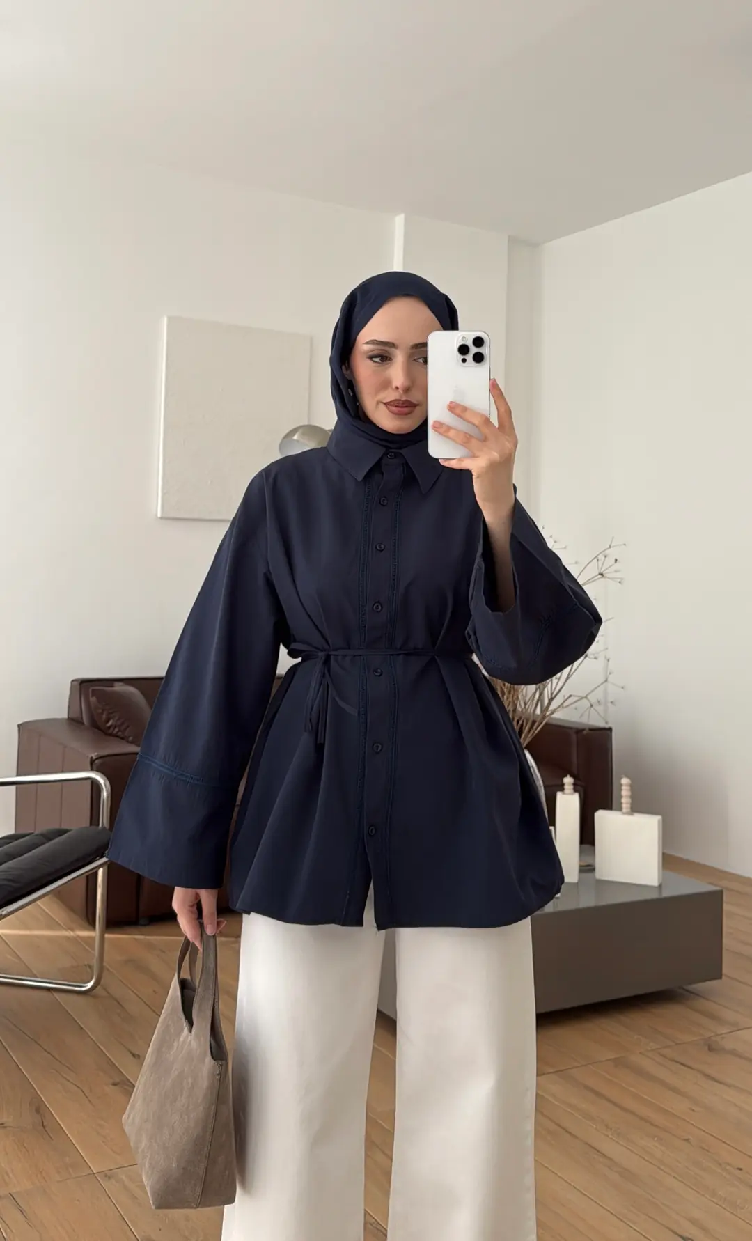 Dantel Geçişli Poplin Gömlek Lacivert - Görsel 5