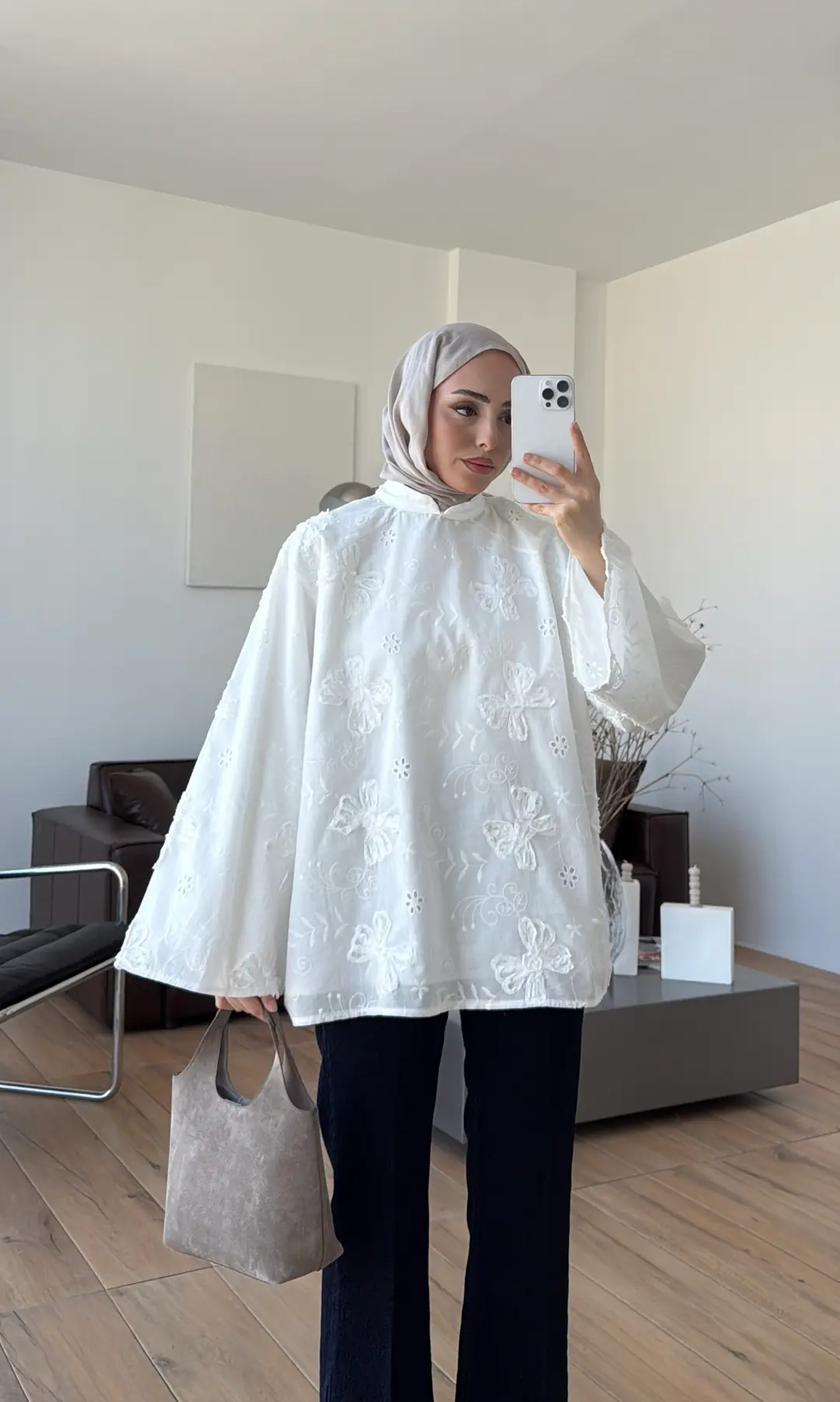 Dantelli Hakim Yaka Bluz Beyaz - Görsel 3