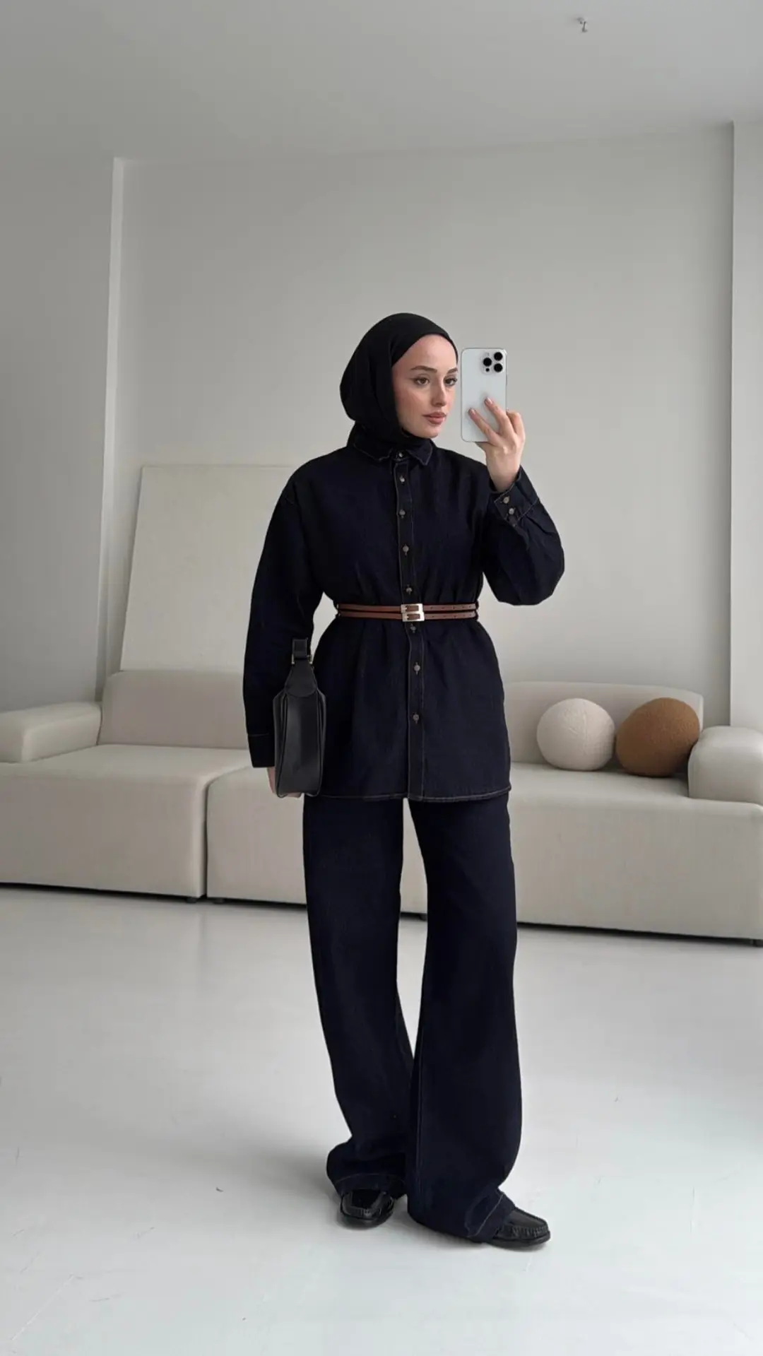 Denim Kemerli Gömlek Takım