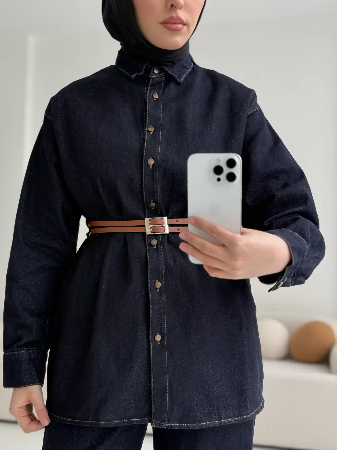 Denim Kemerli Gömlek Takım - Görsel 5