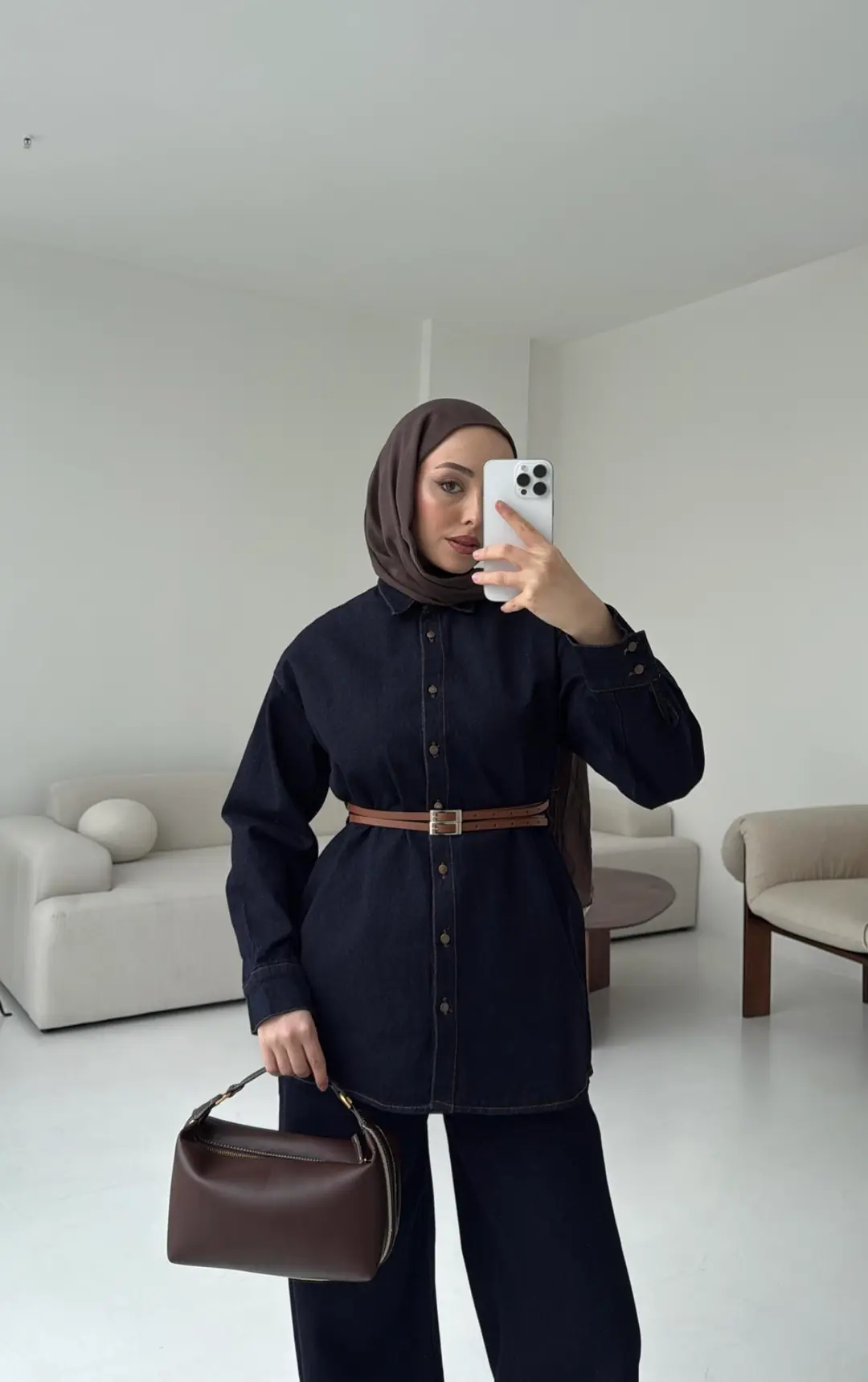 Denim Kemerli Gömlek Takım - Görsel 3