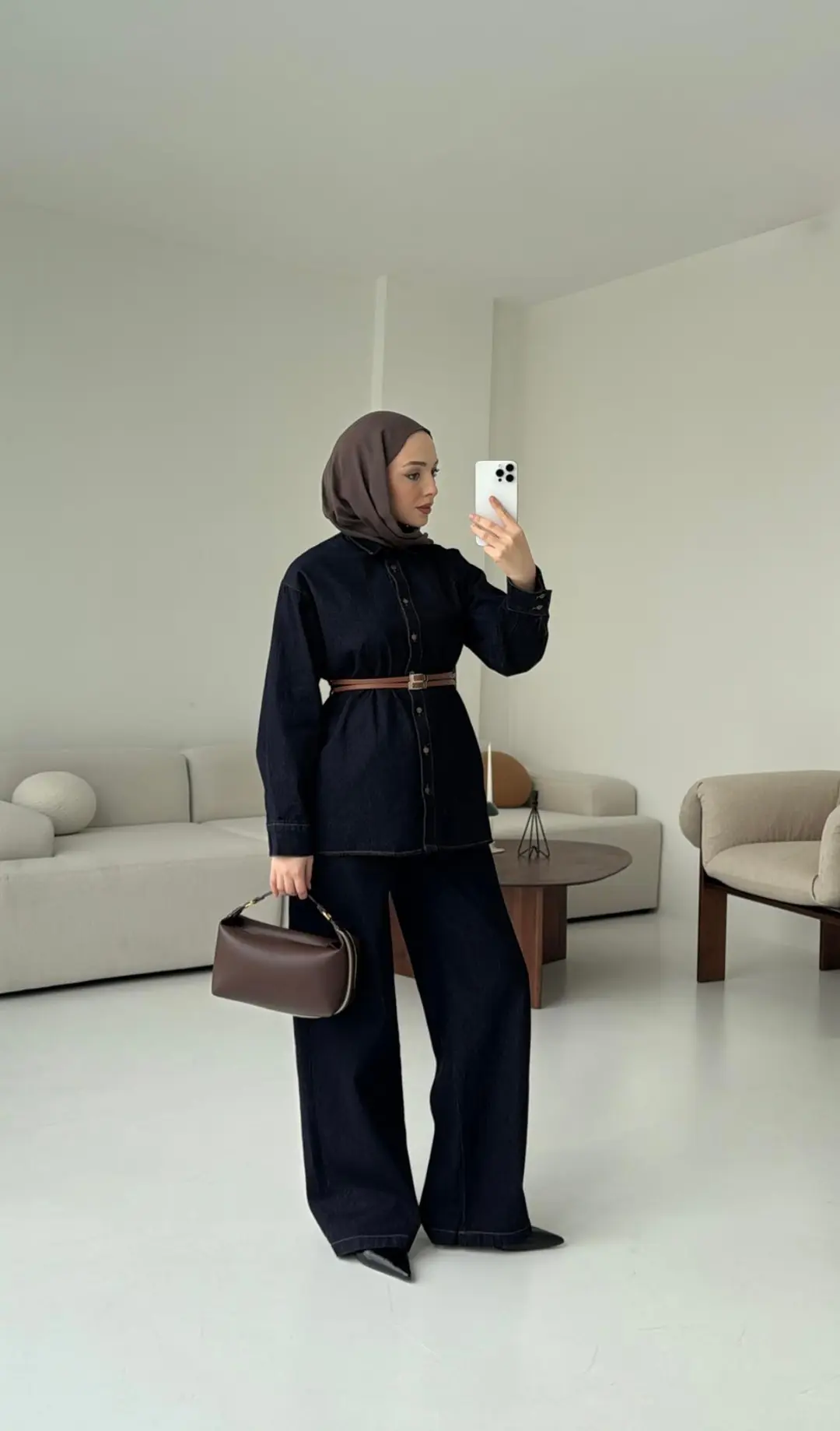 Denim Kemerli Gömlek Takım - Görsel 4