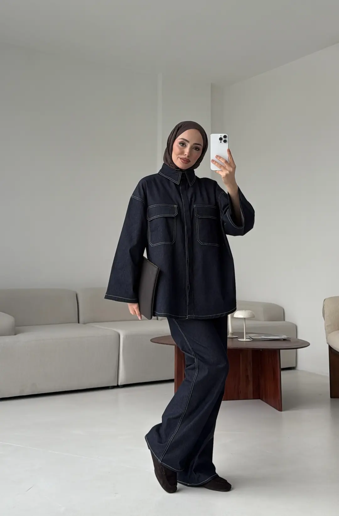 Denim Kontrast Dikişli Takım Lacivert - Görsel 3