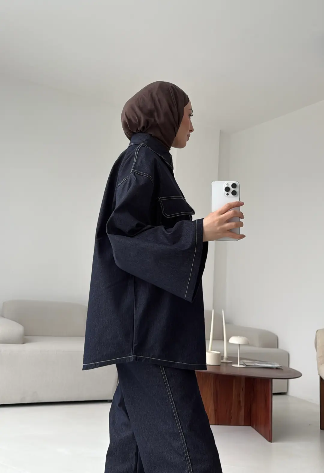 Denim Kontrast Dikişli Takım Lacivert - Görsel 6