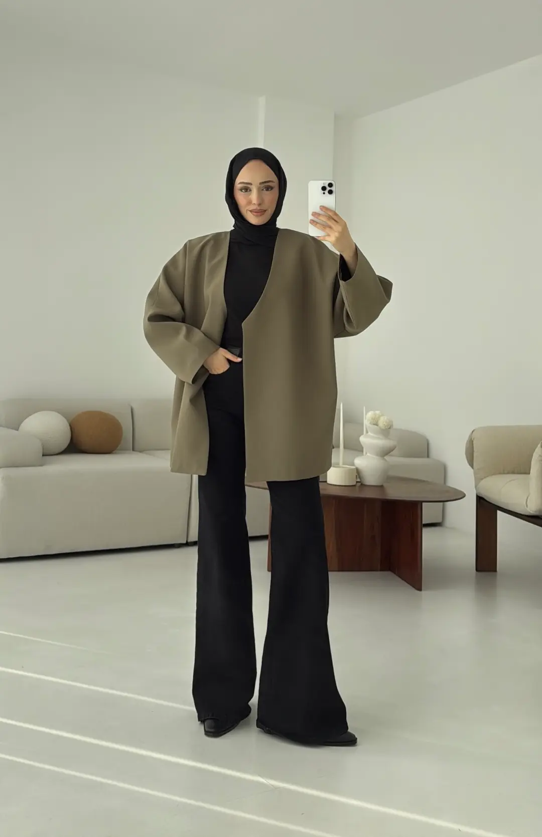 Deri Kemer Detay Oversize Ceket Haki - Görsel 9