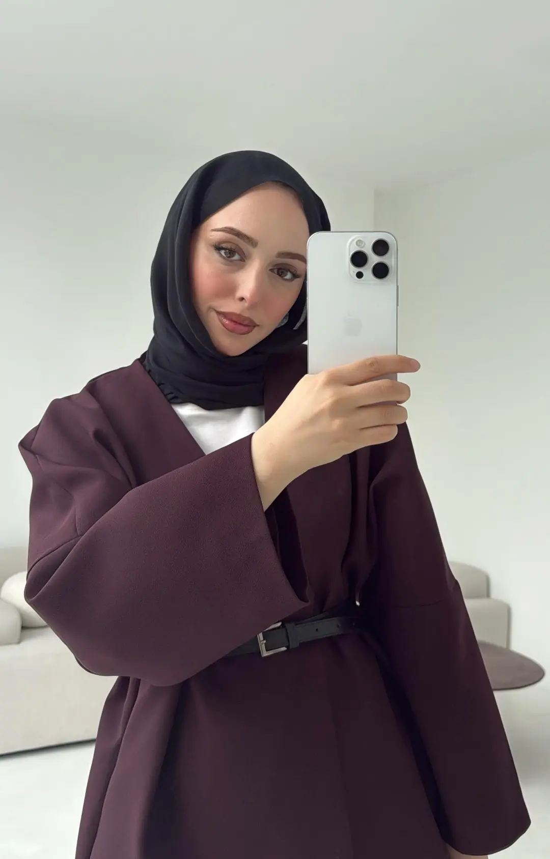 Deri Kemer Detay Oversize Ceket Mürdüm - Görsel 2