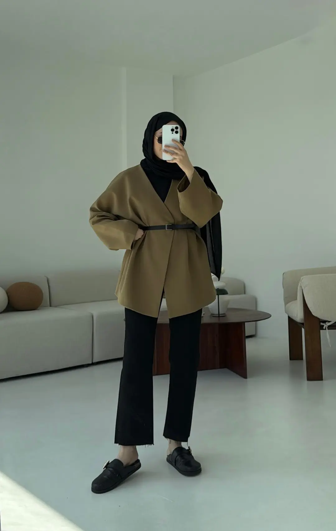 Deri Kemer Detay Oversize Ceket Olive - Görsel 7