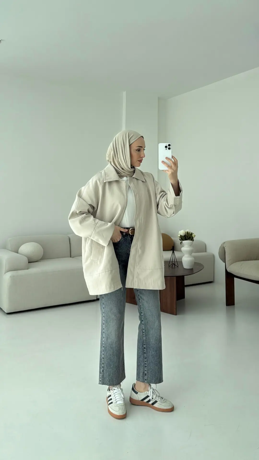 Deri Kemerli Premium Astarlı Fermuarlı Trençkot Bej - Görsel 3