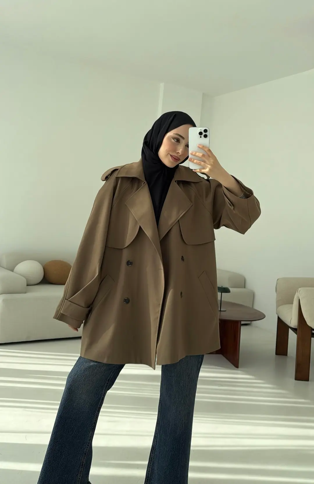 Deri Kemerli Trençkot Koyu Vizon - Görsel 2