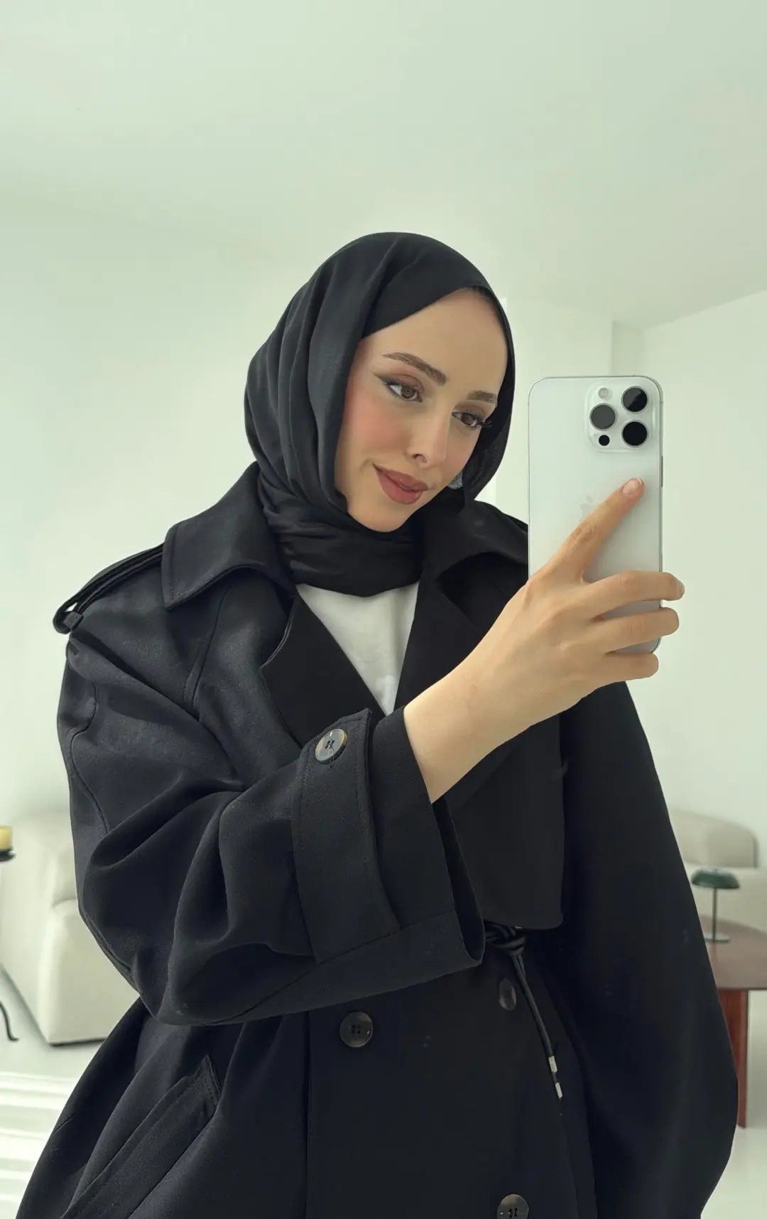 Deri Kemerli Trençkot Siyah - Görsel 4