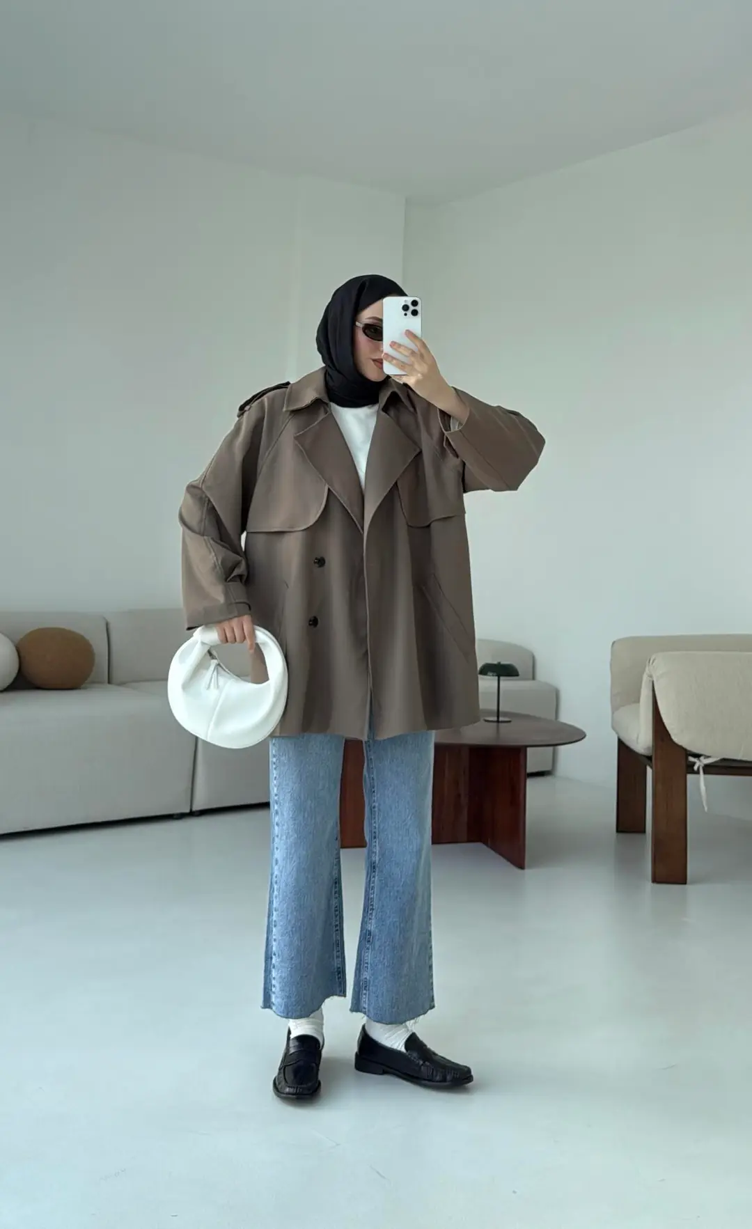 Deri Kemerli Trençkot Vizon - Görsel 2