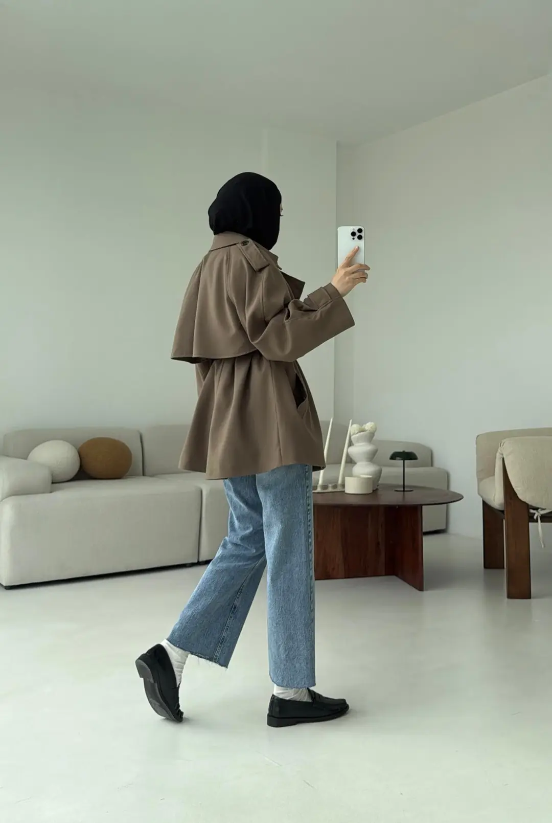 Deri Kemerli Trençkot Vizon - Görsel 5