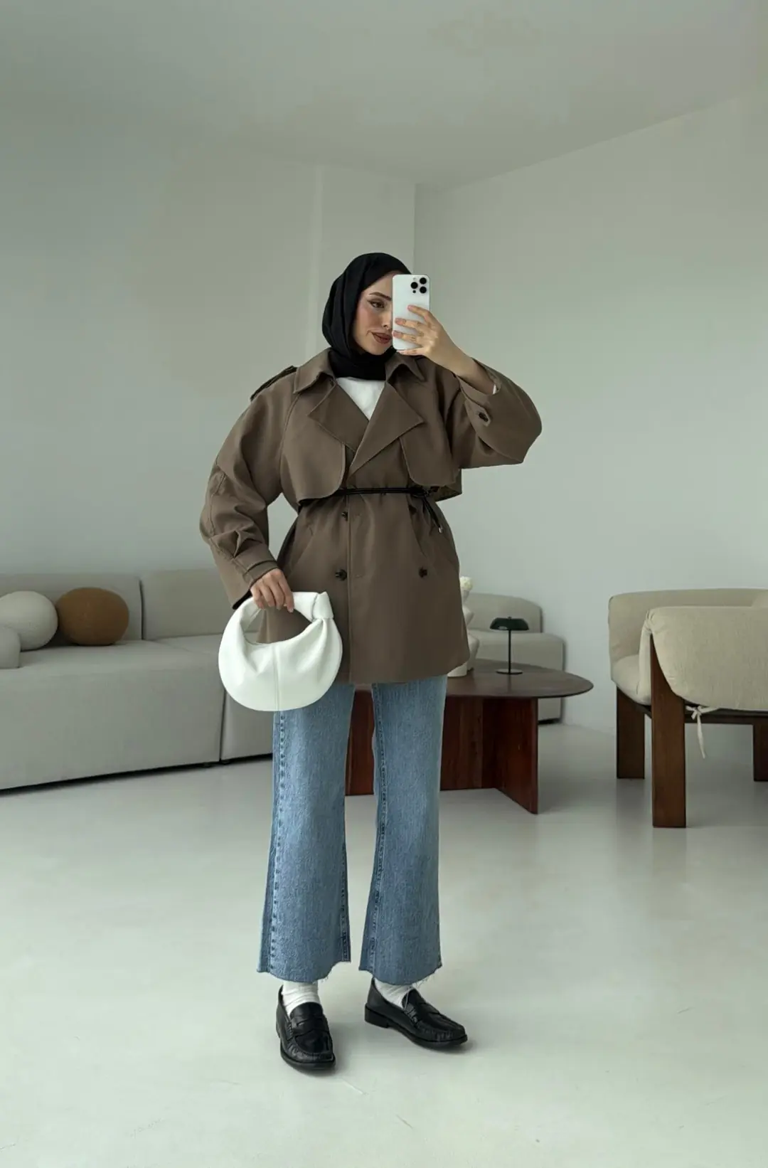 Deri Kemerli Trençkot Vizon - Görsel 9