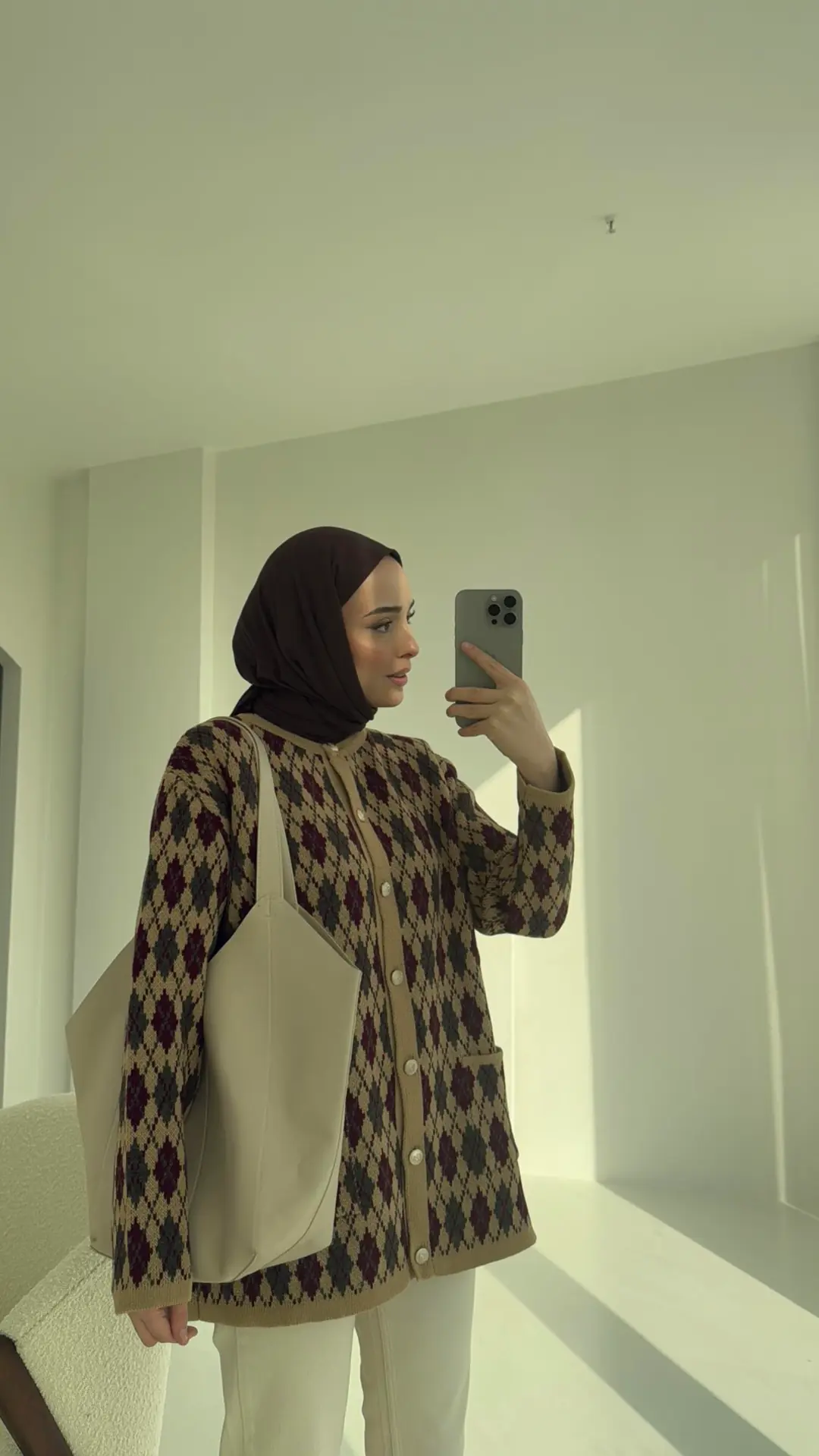 Desenli Düğmeli Hırka Vizon - Görsel 2