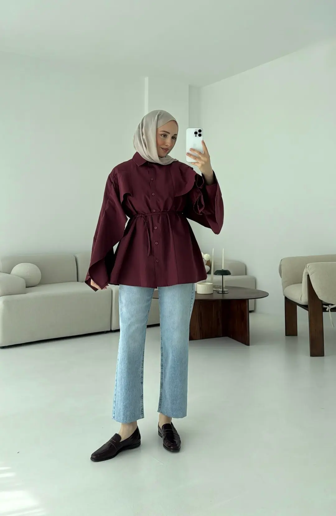 Detaylı Poplin Gömlek Bordo - Görsel 3