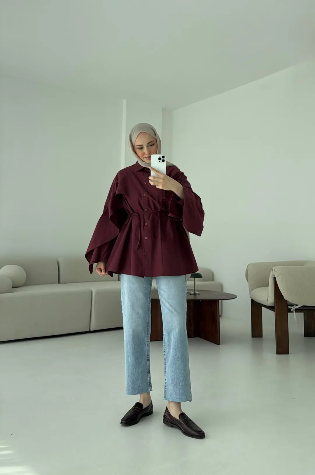 Detaylı Poplin Gömlek Bordo - Görsel 4