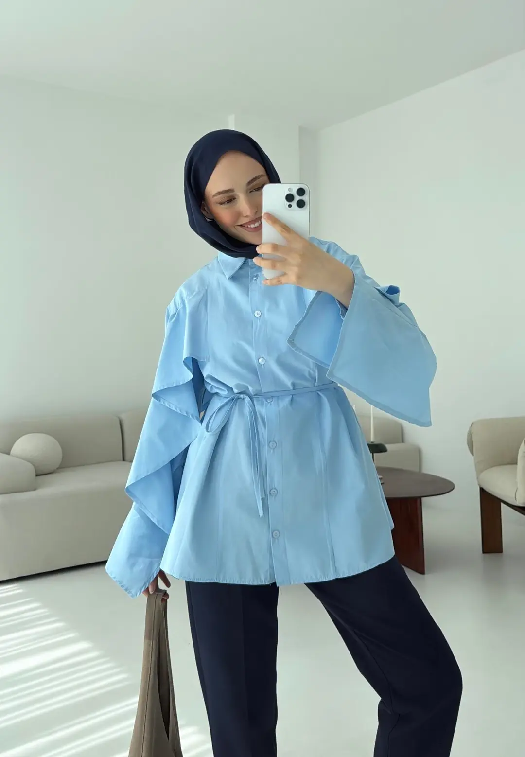 Detaylı Poplin Gömlek Mavi - Görsel 2