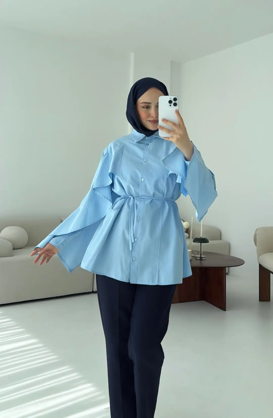 Detaylı Poplin Gömlek Mavi - Görsel 3