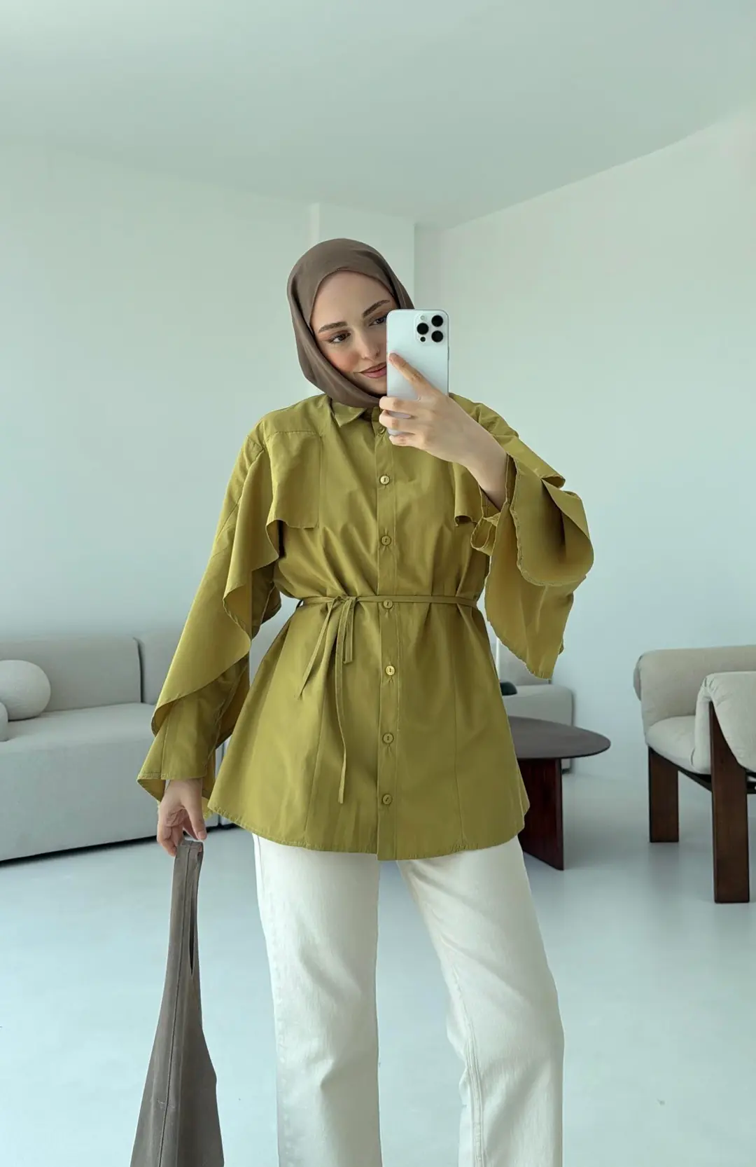 Detaylı Poplin Gömlek Olive