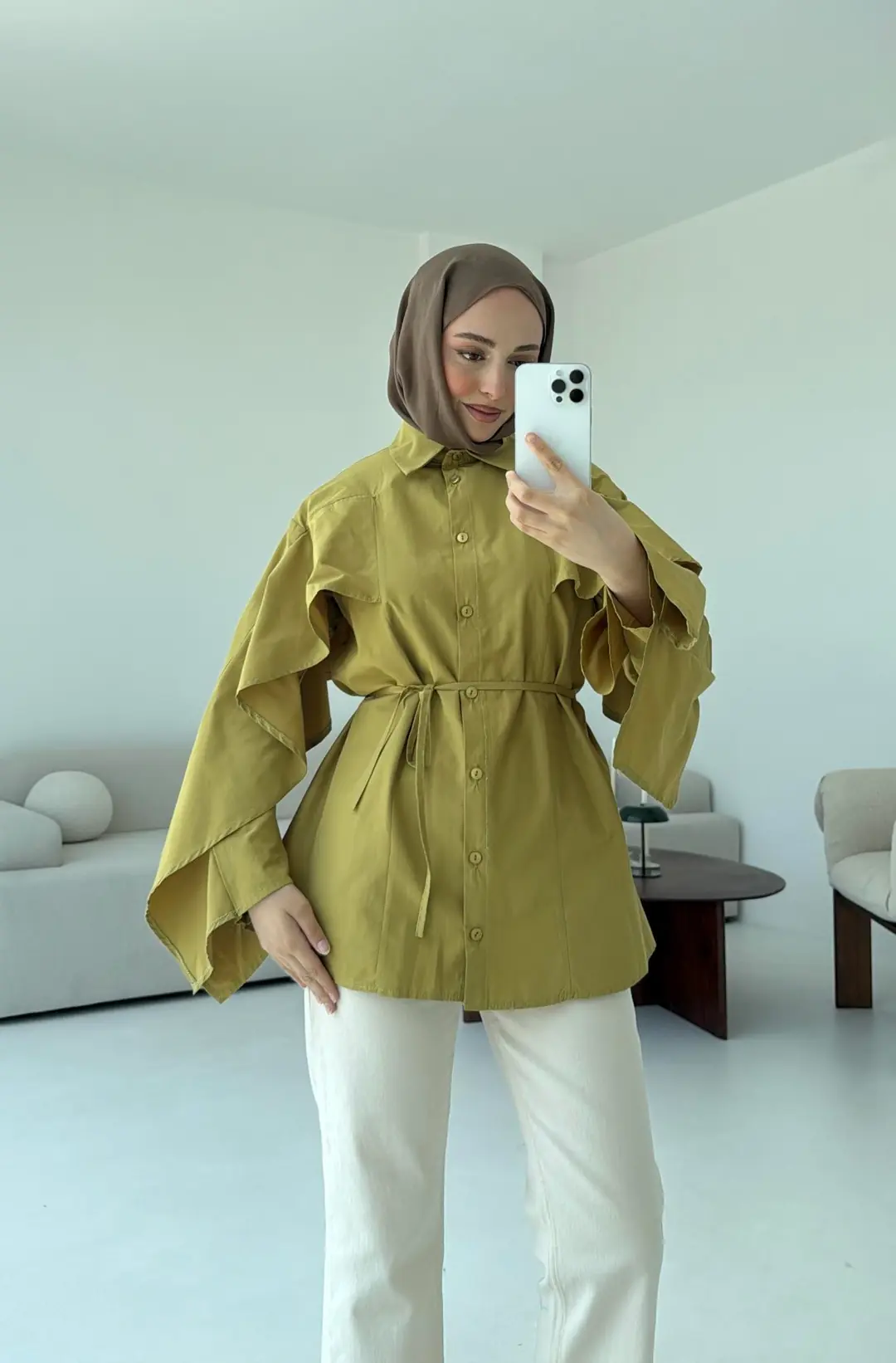 Detaylı Poplin Gömlek Olive - Görsel 5