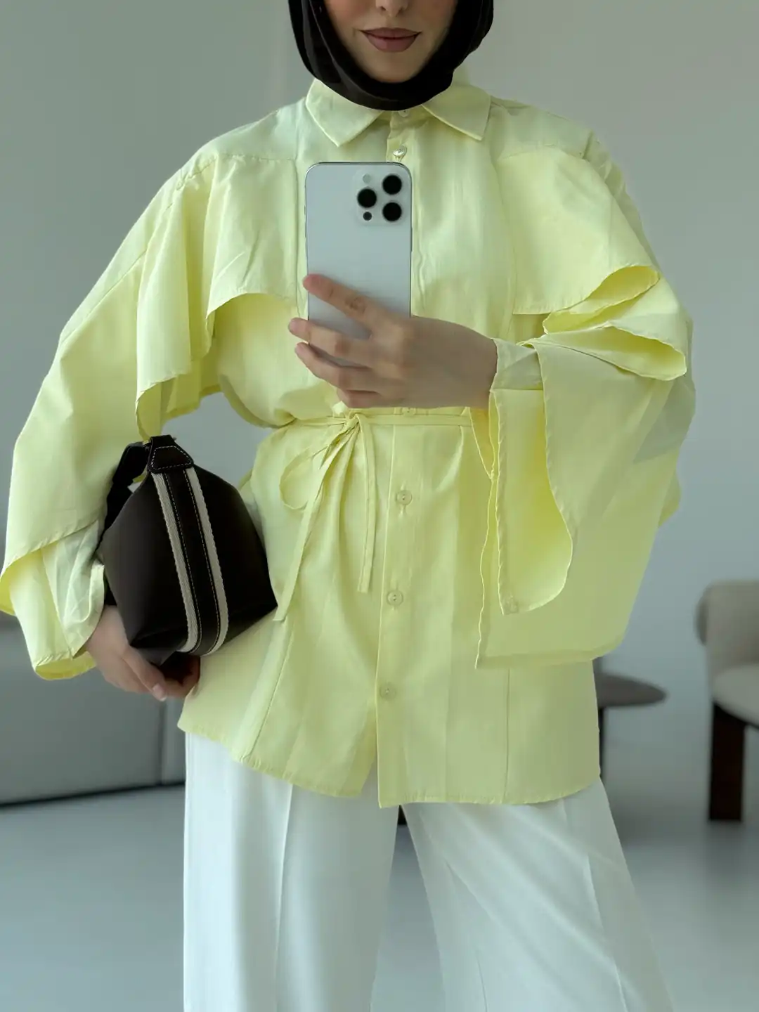 Detaylı Poplin Gömlek Sarı - Görsel 10