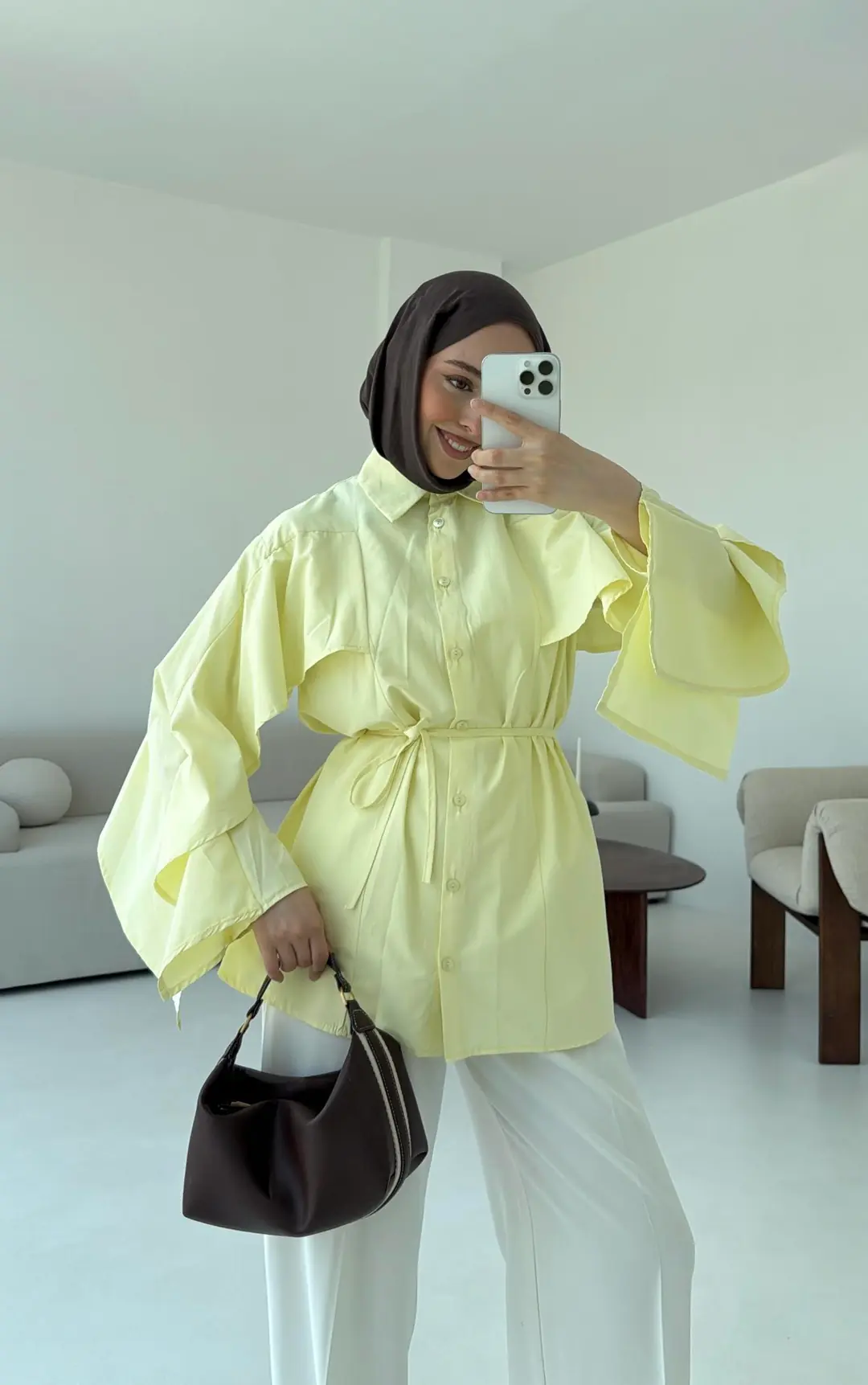 Detaylı Poplin Gömlek Sarı - Görsel 2