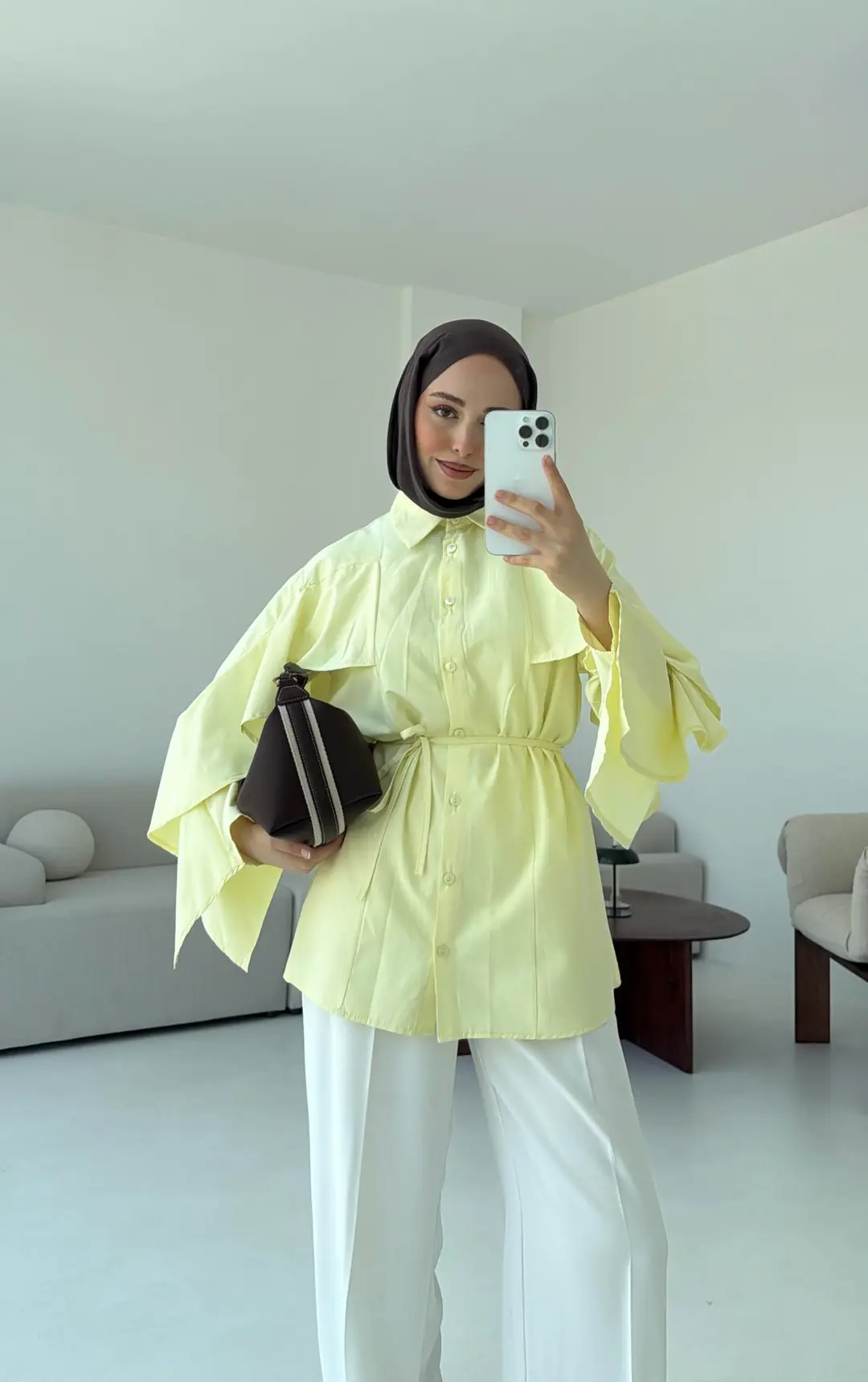 Detaylı Poplin Gömlek Sarı - Görsel 4