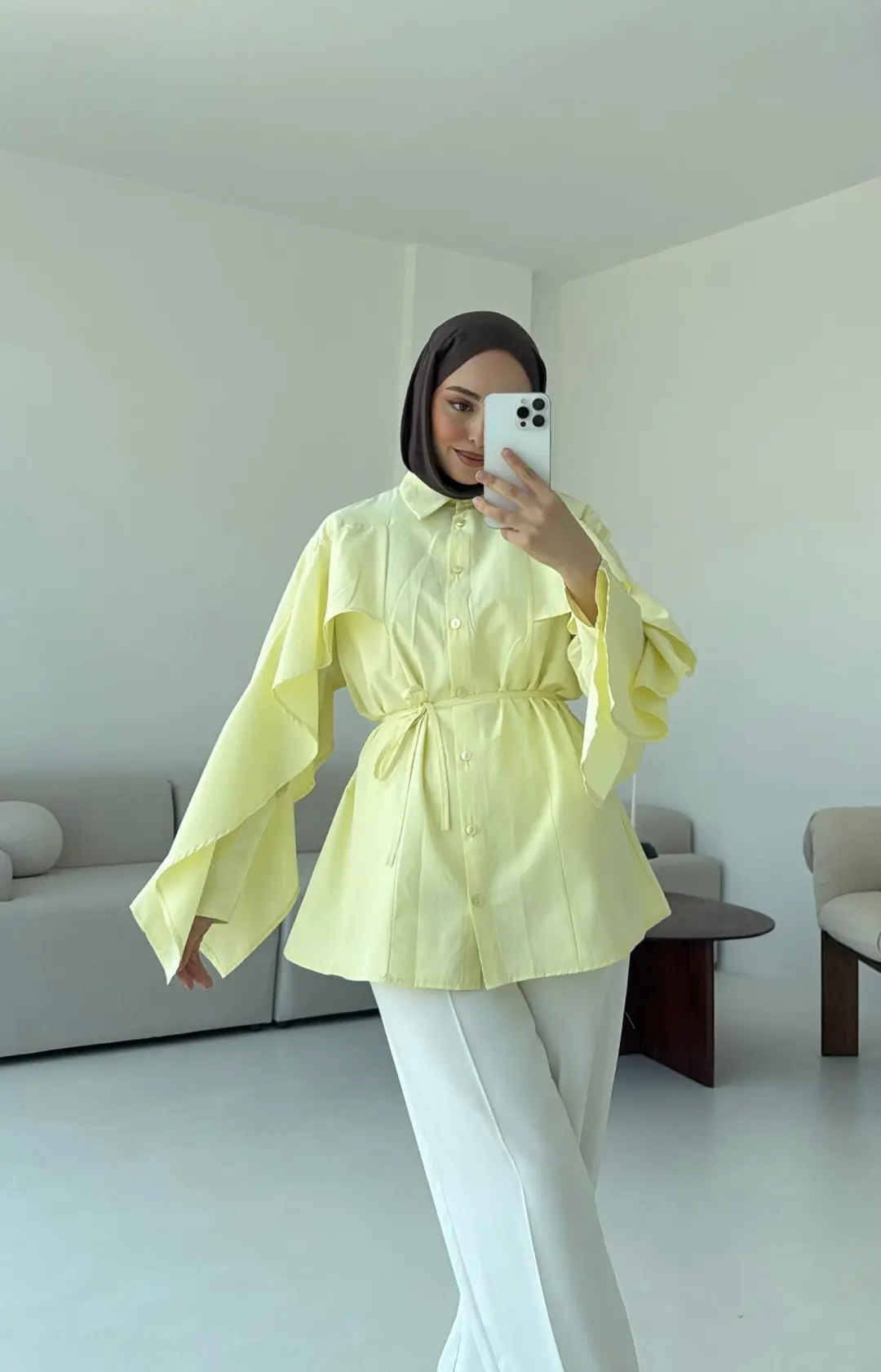 Detaylı Poplin Gömlek Sarı - Görsel 5