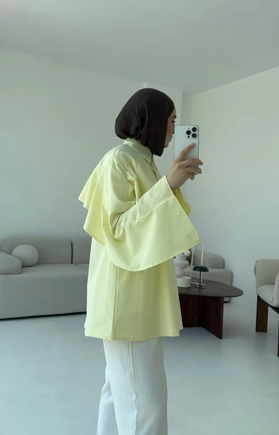 Detaylı Poplin Gömlek Sarı - Görsel 8