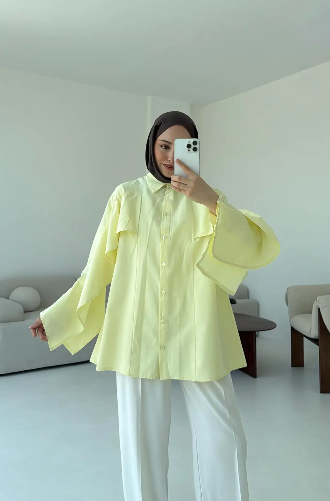 Detaylı Poplin Gömlek Sarı - Görsel 9