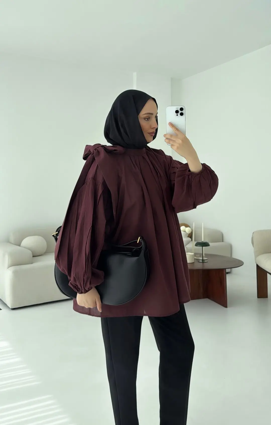 Detaylı Vual Kumaş Gömlek Bordo