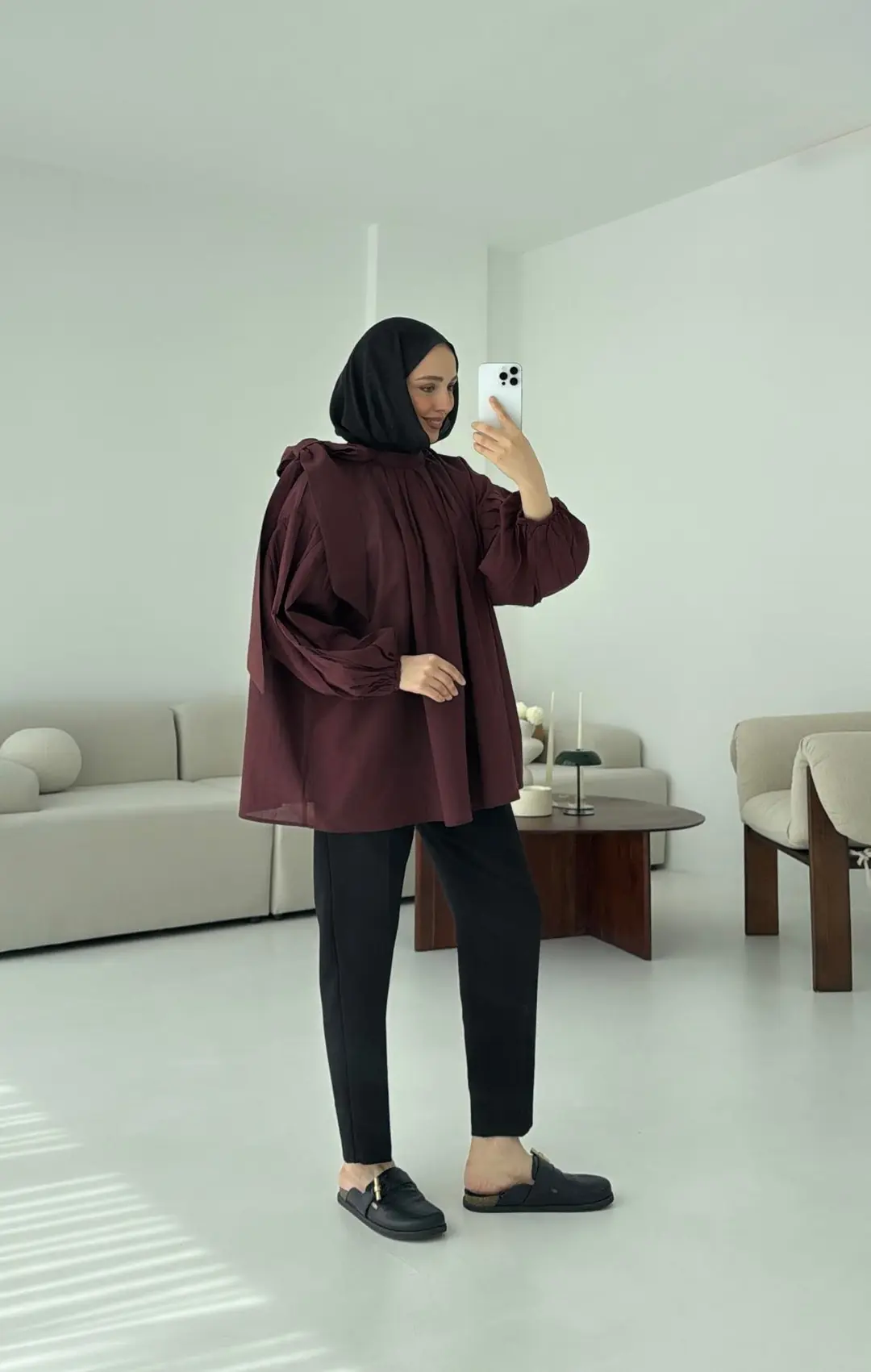 Detaylı Vual Kumaş Gömlek Bordo - Görsel 2