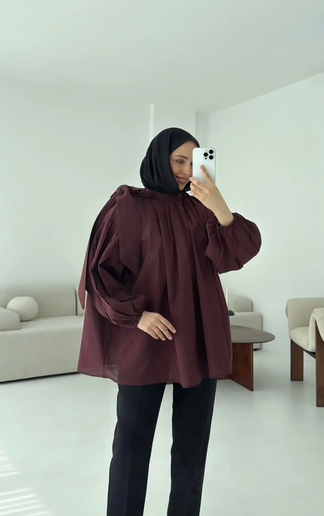 Detaylı Vual Kumaş Gömlek Bordo - Görsel 3