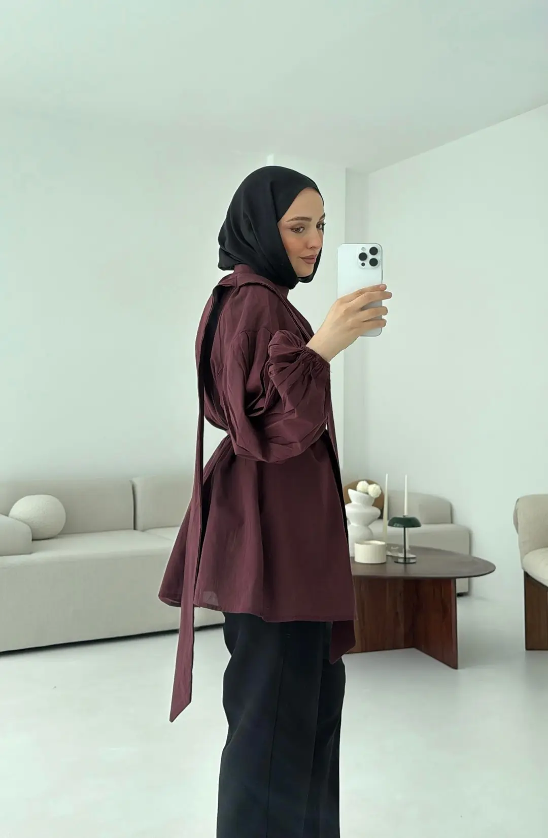 Detaylı Vual Kumaş Gömlek Bordo - Görsel 4