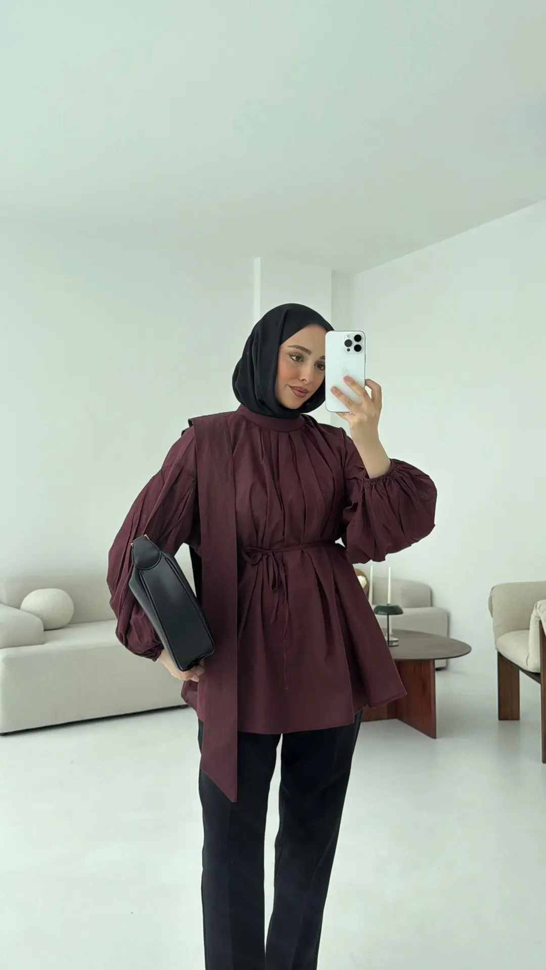 Detaylı Vual Kumaş Gömlek Bordo - Görsel 5