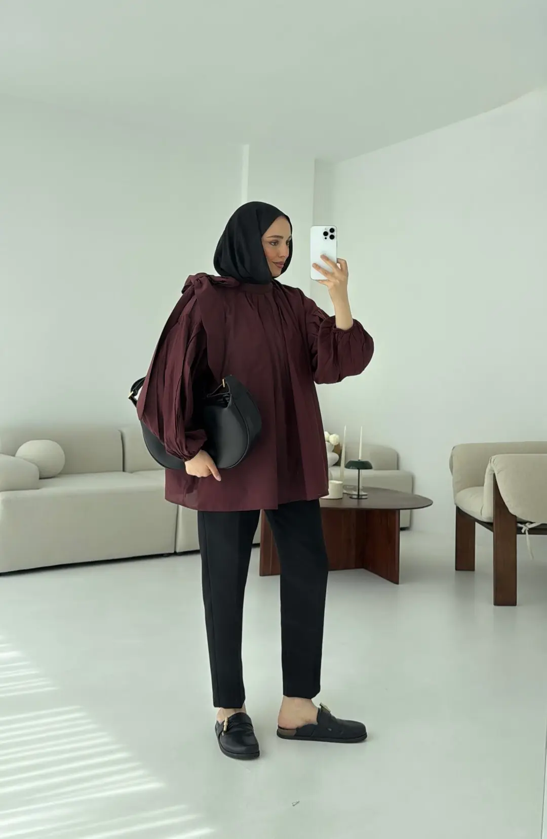 Detaylı Vual Kumaş Gömlek Bordo - Görsel 8