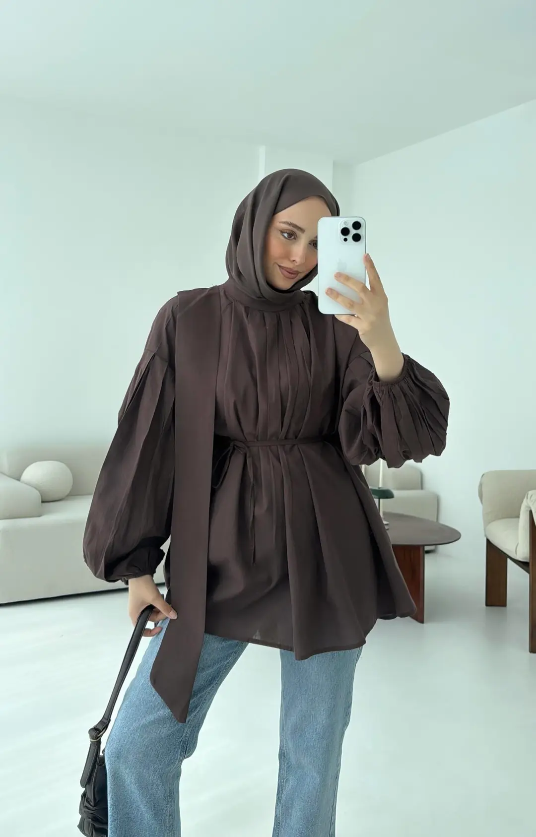 Detaylı Pens Gömlek Kahve