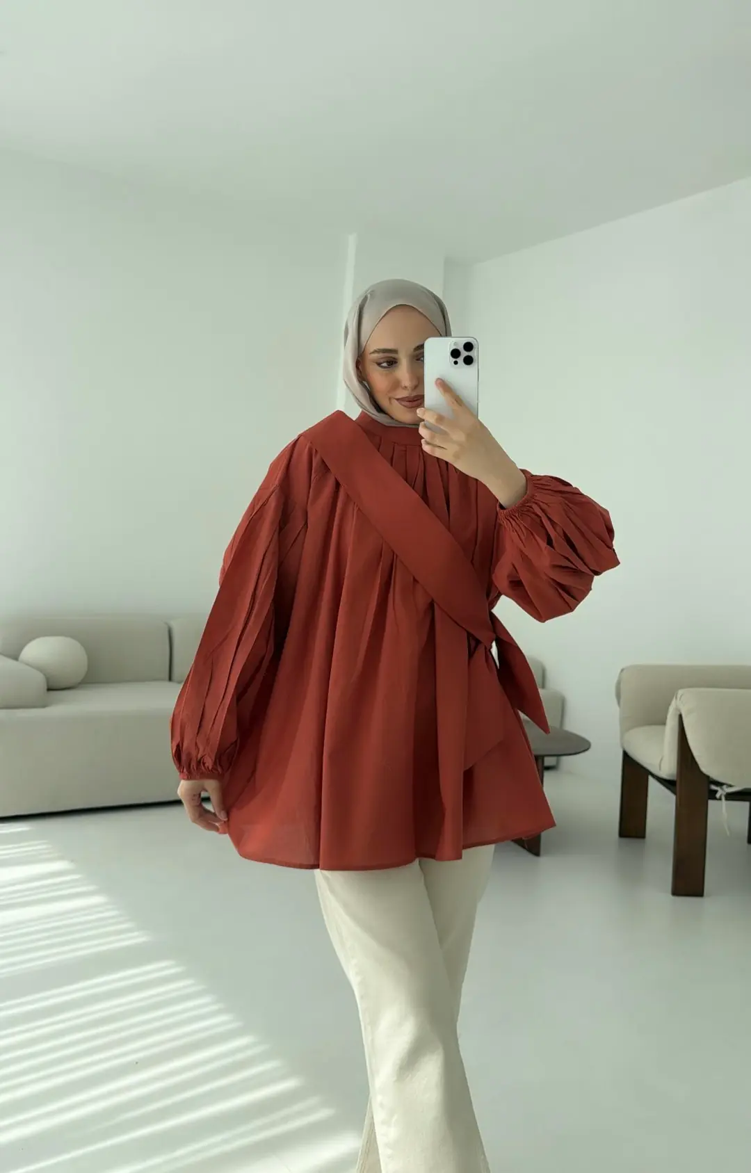 Detaylı Pens Gömlek Kiremit - Görsel 3