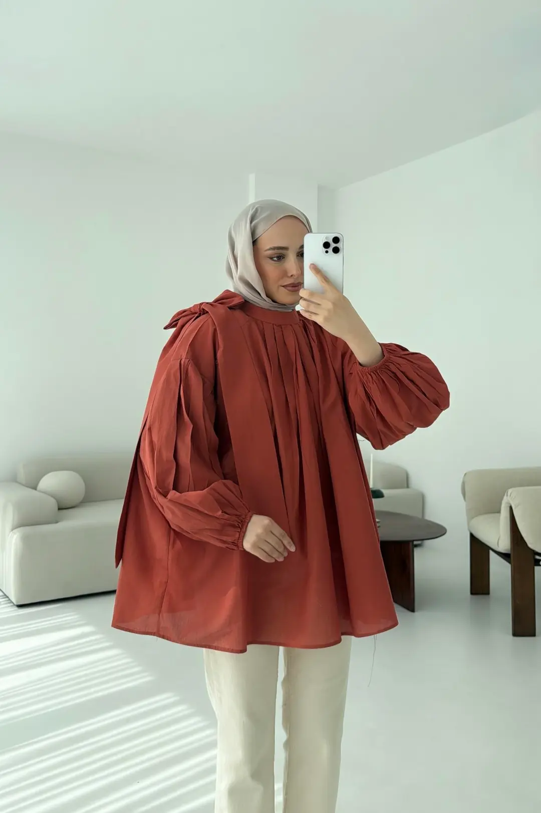 Detaylı Pens Gömlek Kiremit - Görsel 6