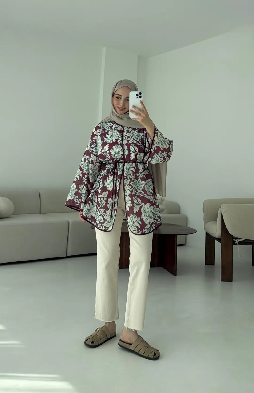 Dijital Baskılı Kimono Bordo