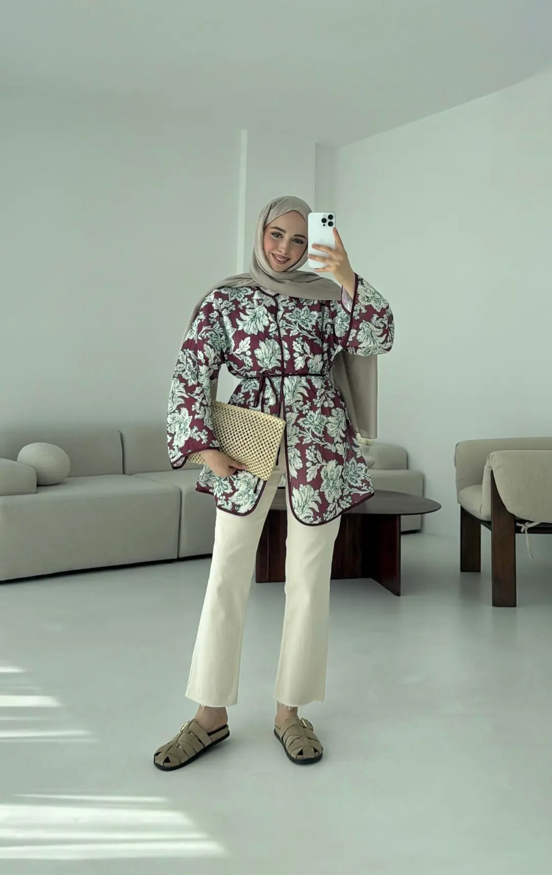 Dijital Baskılı Kimono Bordo - Görsel 2