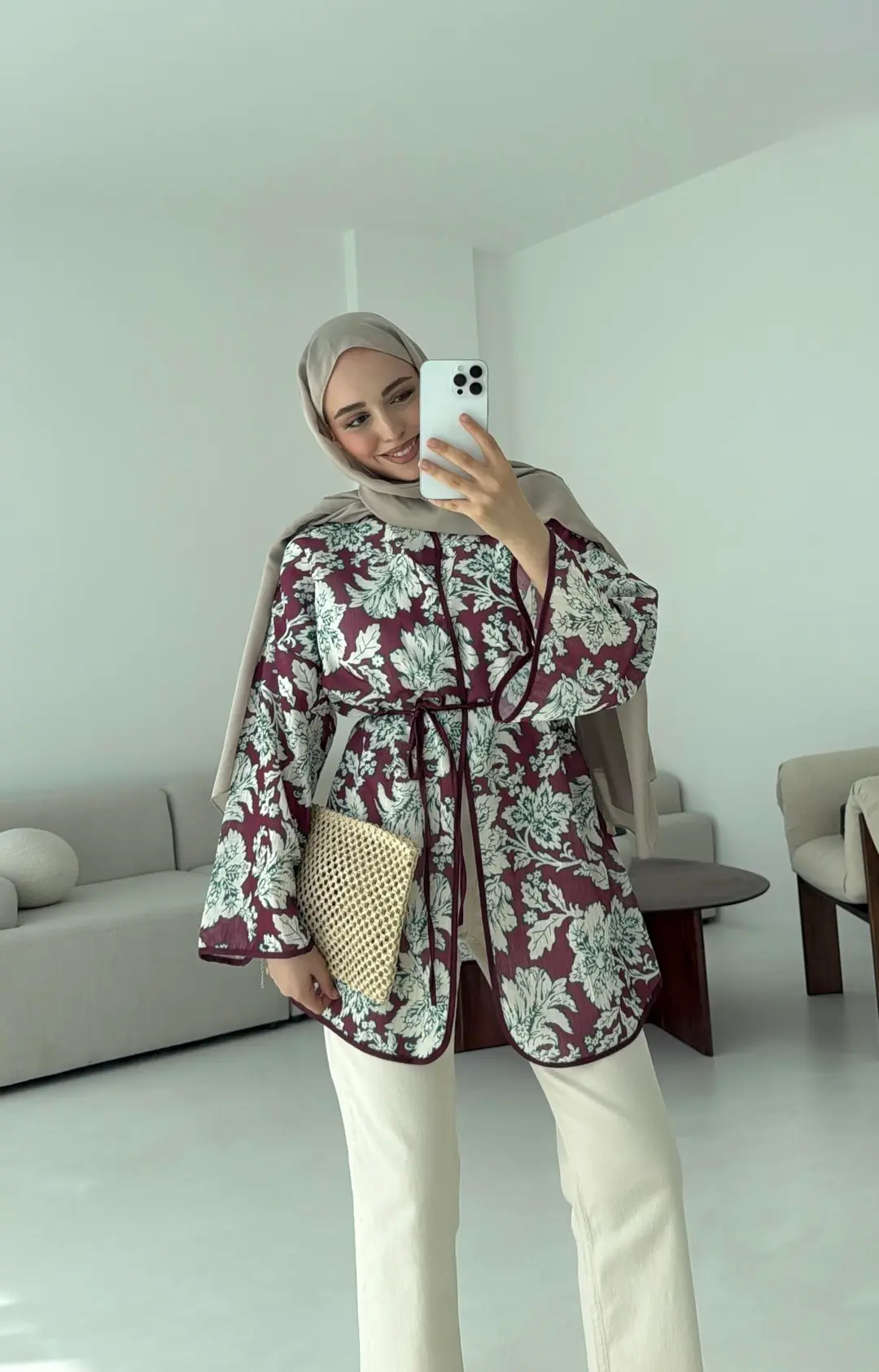 Dijital Baskılı Kimono Bordo - Görsel 6