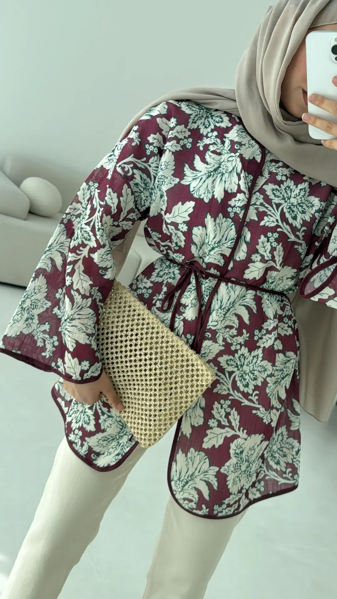 Dijital Baskılı Kimono Bordo - Görsel 7